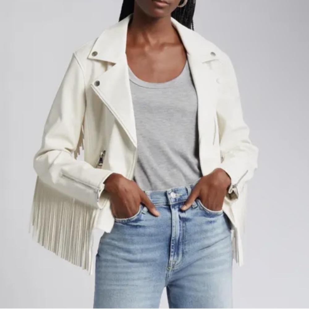 Vigoss Nordstrom rack white leather fringe jacket